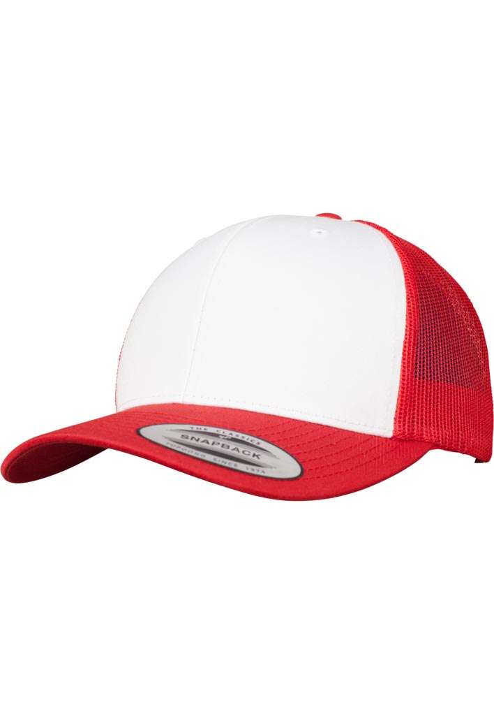 Premium | Red/White/Red style Retro | Front Panel verstellbar your cap® Trucker | | Colored - 6